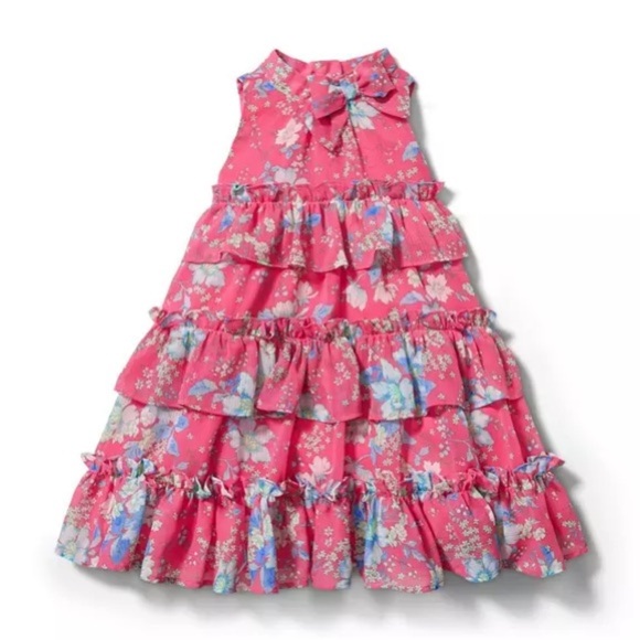 Janie and Jack Pink Tart Floral Tiered Ruffle Dress size 12 - Picture 1 of 16
